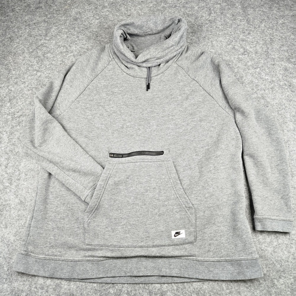 Nike Sportswear Spellout Womens Size XL Gray Funnel Neck Pullover‎ Sweatshirt